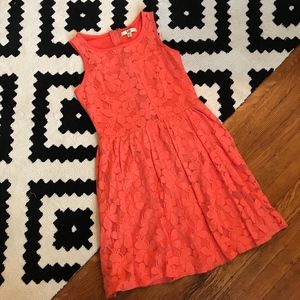 Ya knee-length coral dress with sheer bodice - M